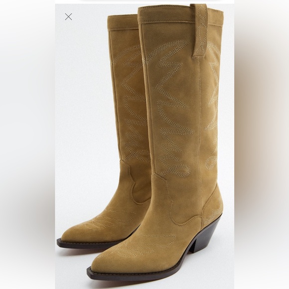 Zara Shoes Zara Knee High Split Leather Heeled Cowboy Boots Side